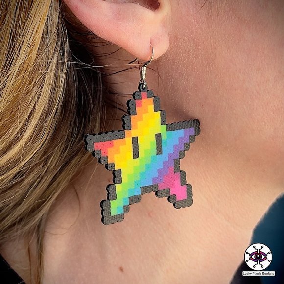 Rainbow Mario Star Earrings - Picture 3 of 3